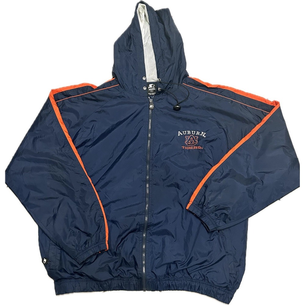 VINTAGE AUBURN TIGERS STARTER HOODED WINDBREAKER JACKET SIZE Large